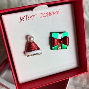 Betsy Johnson Santa Hat and Gift Christmas Earrings